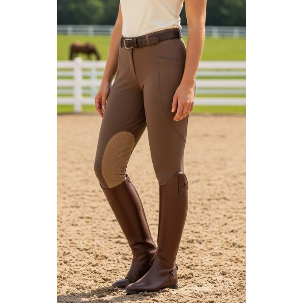 Baleaf Equestrian Riding Tights Leather Knee Patch Women's L‎ Brown Side Pockets